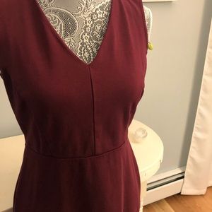 Burgundy knit v-neck dress.